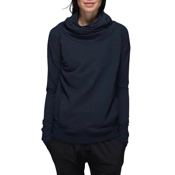 LULULEMON Stress Less Hoodie Sweatshirt Sz 6 Navy Funnel Neck Sporty Travel Boho - Picture 1 of 14